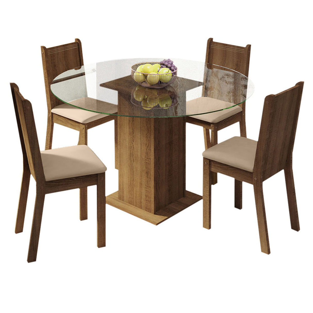Juego de comedor Paula Marrón y Beige 110x76cm Circular de Cuatro Puestos con Cuatro Sillas - COMEDORES | Bylmo