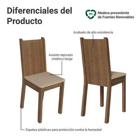 Juego de comedor Paula Marrón y Beige 110x76cm Circular de Cuatro Puestos con Cuatro Sillas - COMEDORES | Bylmo