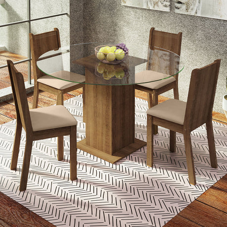 Juego de comedor Paula Marrón y Beige 110x76cm Circular de Cuatro Puestos con Cuatro Sillas - COMEDORES | Bylmo