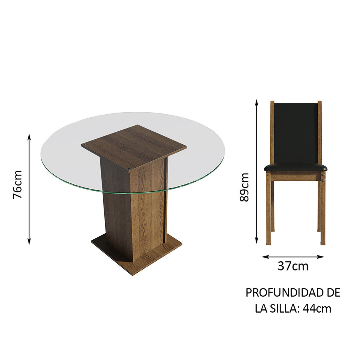 Juego de comedor Madu Marrón y Negro 110x76cm Rectangular de Cuatro Puestos con Cuatro Sillas - COMEDORES | Bylmo