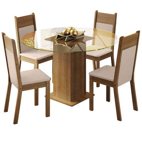 Juego de comedor Ana Marrón y Crema 110x76cm Circular de Cuatro Puestos con Cuatro Sillas - COMEDORES | Bylmo