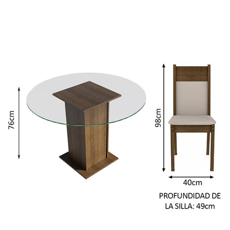 Juego de comedor Ana Marrón y Crema 110x76cm Circular de Cuatro Puestos con Cuatro Sillas - COMEDORES | Bylmo