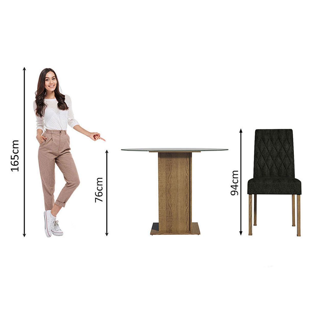Juego de comedor Irene Marrón y Negro 110x76cm Circular de Cuatro Puestos con Cuatro Sillas - COMEDORES | Bylmo