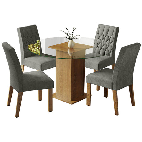Juego de comedor Irene Marrón y Plata 110x76cm Rectangular de Cuatro Puestos con Cuatro Sillas - COMEDORES | Bylmo