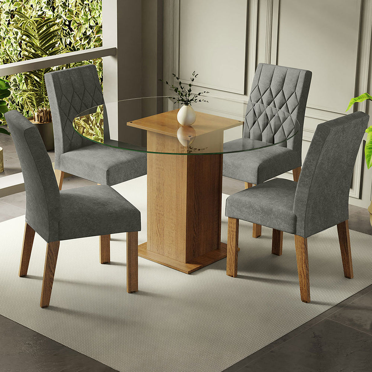 Juego de comedor Irene Marrón y Plata 110x76cm Rectangular de Cuatro Puestos con Cuatro Sillas - COMEDORES | Bylmo