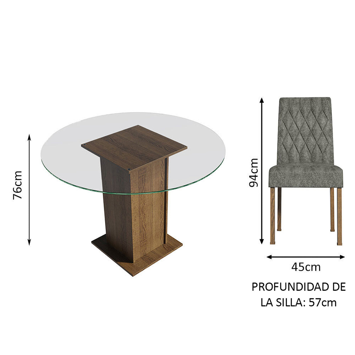Juego de comedor Irene Marrón y Plata 110x76cm Rectangular de Cuatro Puestos con Cuatro Sillas - COMEDORES | Bylmo