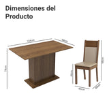 Juego de comedor Sheil Marrón y Crema 104x78cm Rectangular de Cuatro Puestos con Cuatro Sillas - COMEDORES | Bylmo