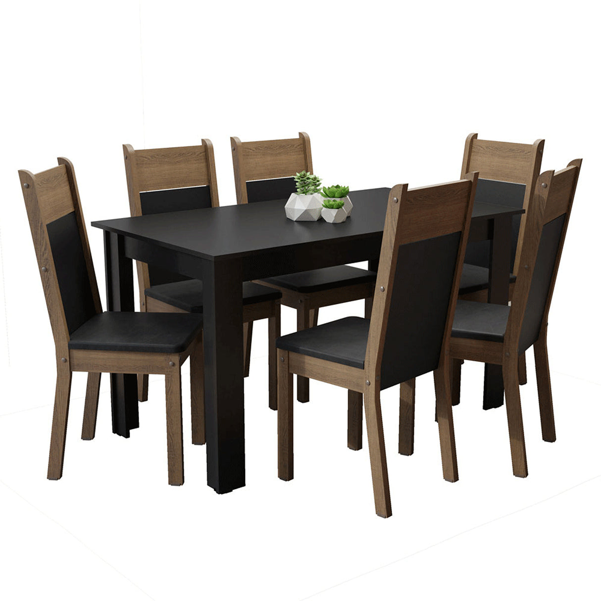 Juego de comedor Medelin Negro y Marrón 136x76cm Rectangular de Seis Puestos con Seis Sillas - COMEDORES | Bylmo