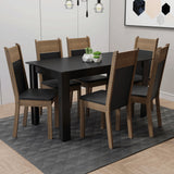 Juego de comedor Medelin Negro y Marrón 136x76cm Rectangular de Seis Puestos con Seis Sillas - COMEDORES | Bylmo
