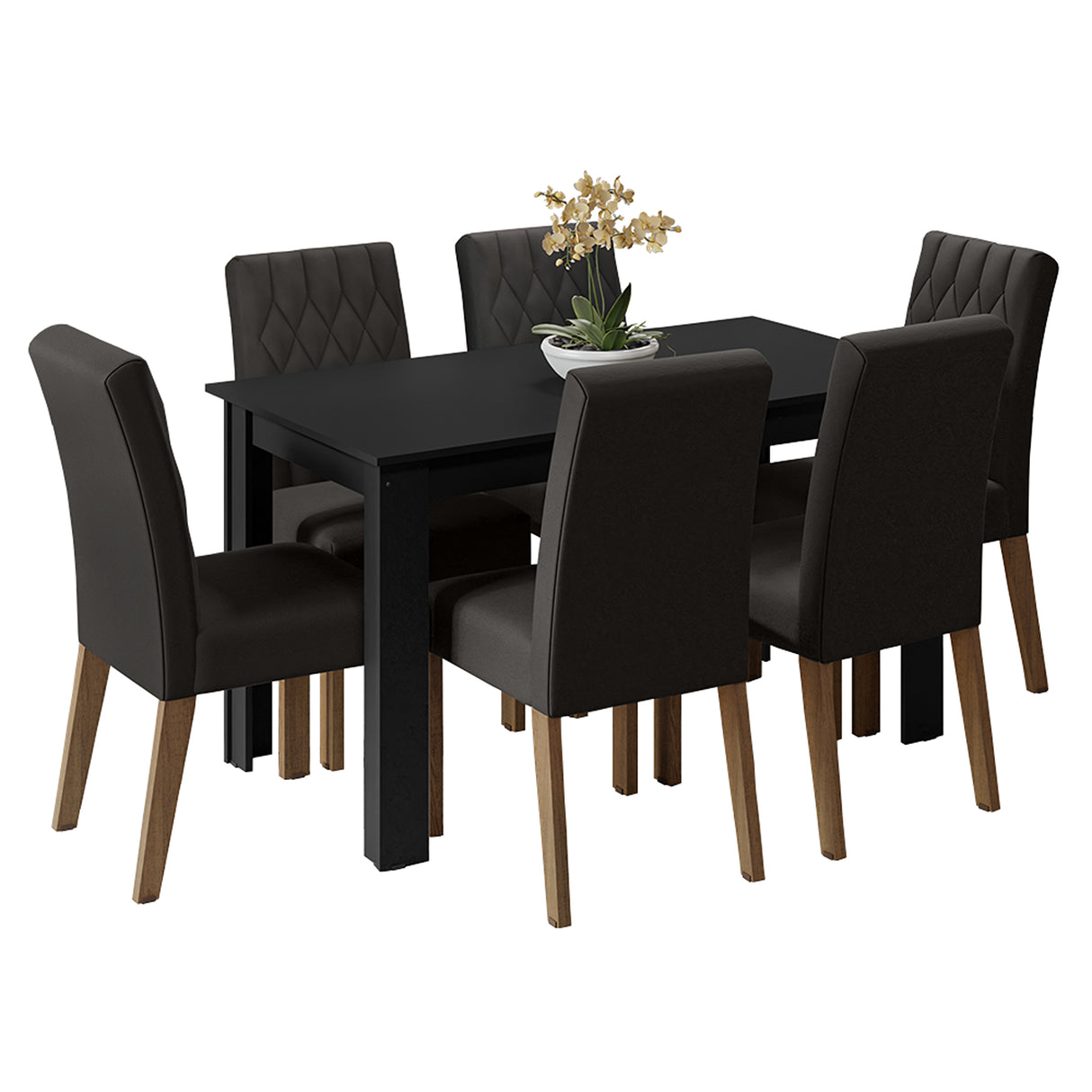 Juego de comedor Allegro Negro 136x76cm Rectangular de Seis Puestos con Seis Sillas - COMEDORES | Bylmo