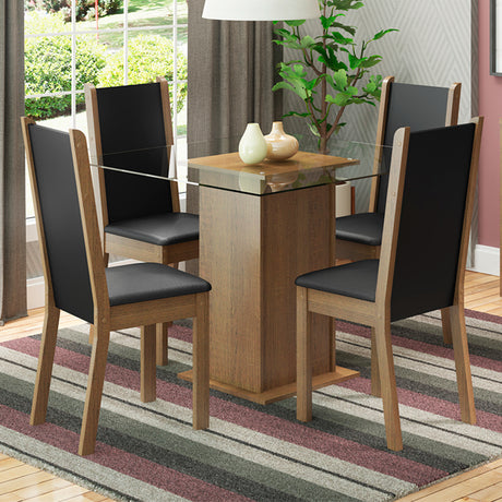 Juego de comedor Aline Marrón y Negro 80x76cm Cuadrado de Cuatro Puestos con Cuatro Sillas - COMEDORES | Bylmo