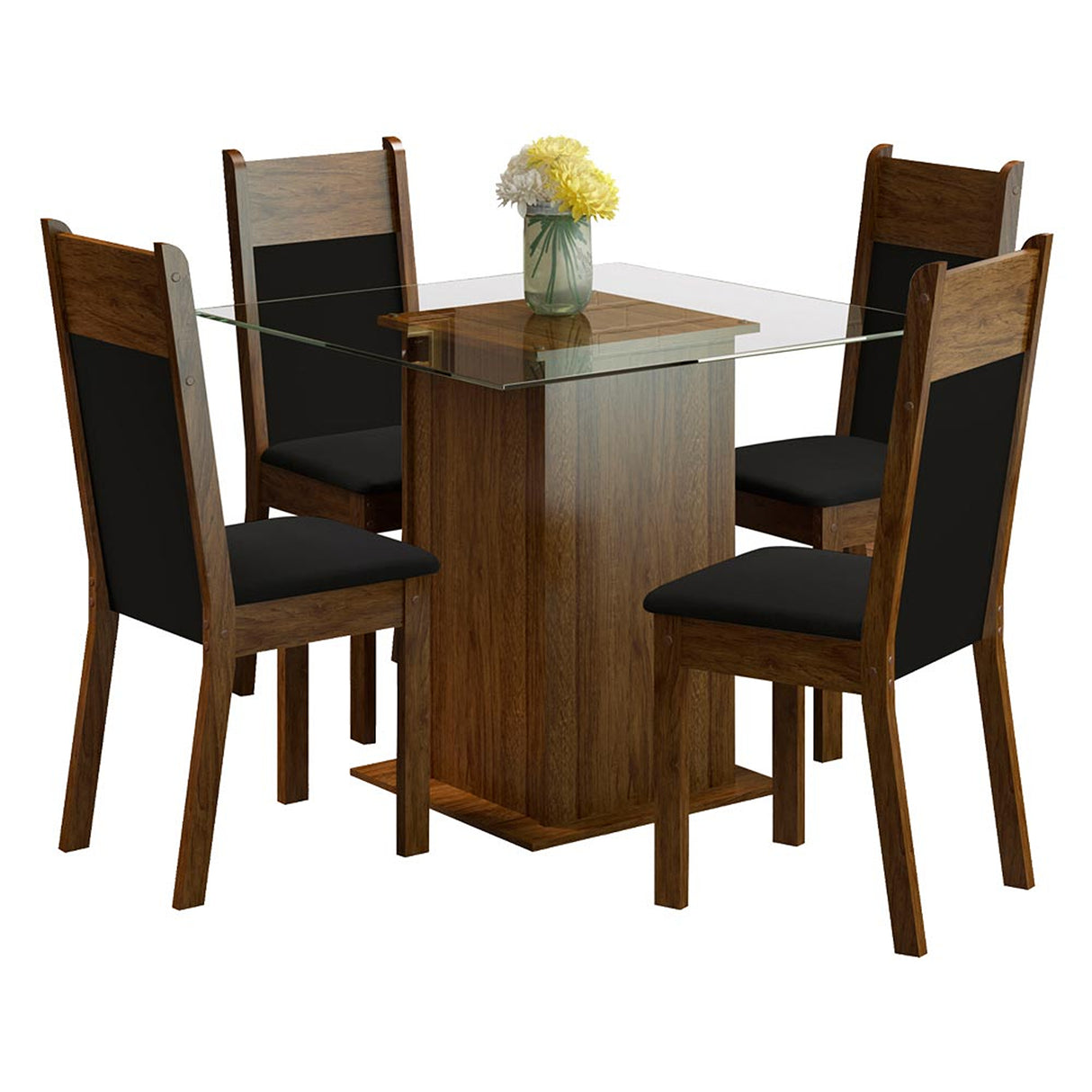 Juego de comedor Dallas Marrón y Negro 80x76cm Cuadrado de Cuatro Puestos con Cuatro Sillas - COMEDORES | Bylmo