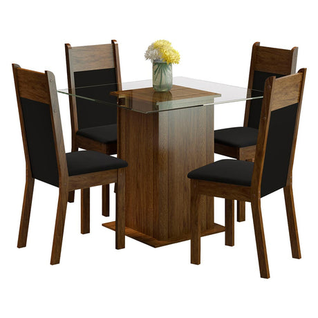 Juego de comedor Dallas Marrón y Negro 80x76cm Cuadrado de Cuatro Puestos con Cuatro Sillas - COMEDORES | Bylmo