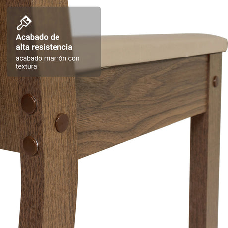 Juego de comedor Maya Marrón y Beige 80x77cm Cuadrado de Cuatro Puestos con Cuatro Sillas - COMEDORES | Bylmo