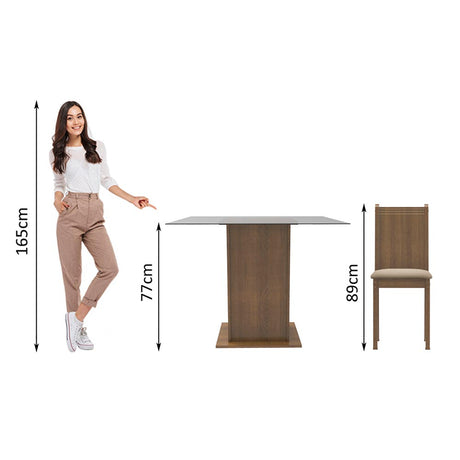 Juego de comedor Maya Marrón y Beige 80x77cm Cuadrado de Cuatro Puestos con Cuatro Sillas - COMEDORES | Bylmo