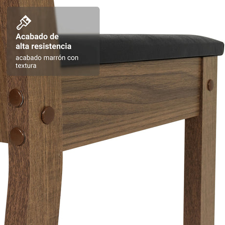 Juego de comedor Maya Marrón y Negro 80x77cm Cuadrado de Cuatro Puestos con Cuatro Sillas - COMEDORES | Bylmo