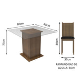 Juego de comedor Maya Marrón y Negro 80x77cm Cuadrado de Cuatro Puestos con Cuatro Sillas - COMEDORES | Bylmo
