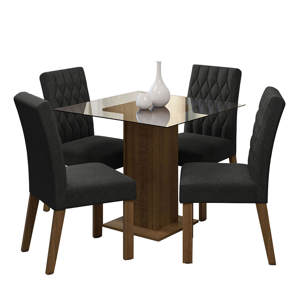Juego de comedor Noemi Marrón y Negro 80x76cm Cuadrado de Cuatro Puestos con Cuatro Sillas - COMEDORES | Bylmo