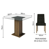 Juego de comedor Noemi Marrón y Negro 80x76cm Cuadrado de Cuatro Puestos con Cuatro Sillas - COMEDORES | Bylmo