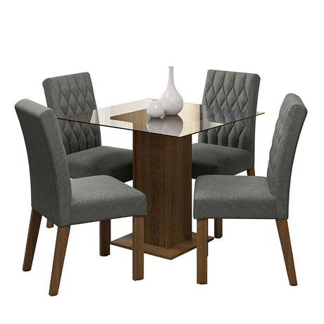 Juego de comedor Noemi Marrón y Plata 80x76cm Cuadrado de Cuatro Puestos con Cuatro Sillas - COMEDORES | Bylmo