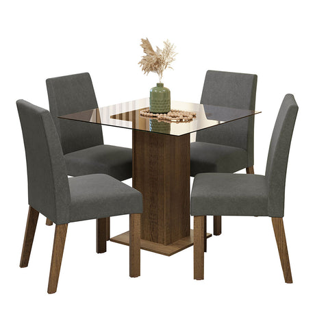 Juego de comedor Ivy Marrón y Plata 80x76cm Cuadrado de Cuatro Puestos con Cuatro Sillas - COMEDORES | Bylmo