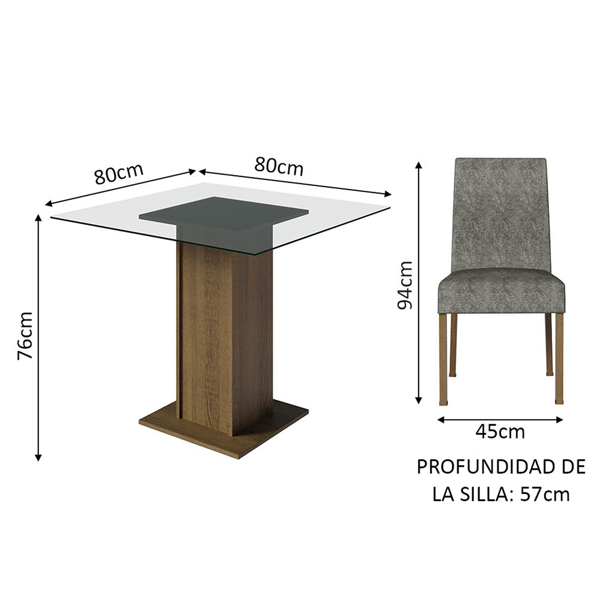 Juego de comedor Ivy Marrón y Plata 80x76cm Cuadrado de Cuatro Puestos con Cuatro Sillas - COMEDORES | Bylmo