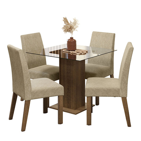 Juego de comedor Ivy Marrón y Beige 80x76cm Cuadrado de Cuatro Puestos con Cuatro Sillas - COMEDORES | Bylmo
