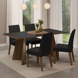 Juego de comedor April Negro Oxford y Marrón 180x78cm Rectangular de Cuatro Puestos con Cuatro Sillas - COMEDORES | Bylmo