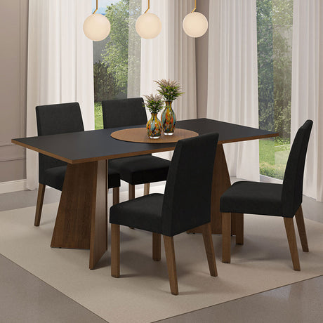 Juego de comedor April Negro Oxford y Marrón 180x78cm Rectangular de Cuatro Puestos con Cuatro Sillas - COMEDORES | Bylmo