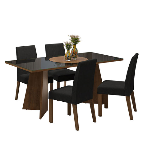 Juego de comedor Taylor Negro Oxford y Marrón 180x78cm Rectangular de Cuatro Puestos con Cuatro Sillas - COMEDORES | Bylmo