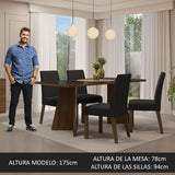 Juego de comedor Taylor Negro Oxford y Marrón 180x78cm Rectangular de Cuatro Puestos con Cuatro Sillas - COMEDORES | Bylmo