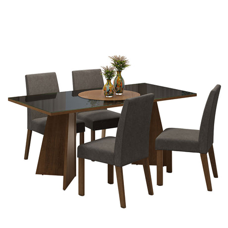 Juego de comedor Taylor Negro y Marrón 180x78cm Rectangular de Cuatro Puestos con Cuatro Sillas - COMEDORES | Bylmo