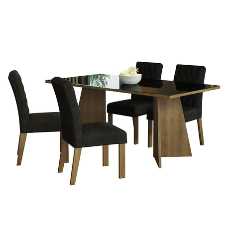 Juego de comedor Harper Negro Oxford y Marrón 180x78cm Rectangular de Cuatro Puestos con Cuatro Sillas - COMEDORES | Bylmo