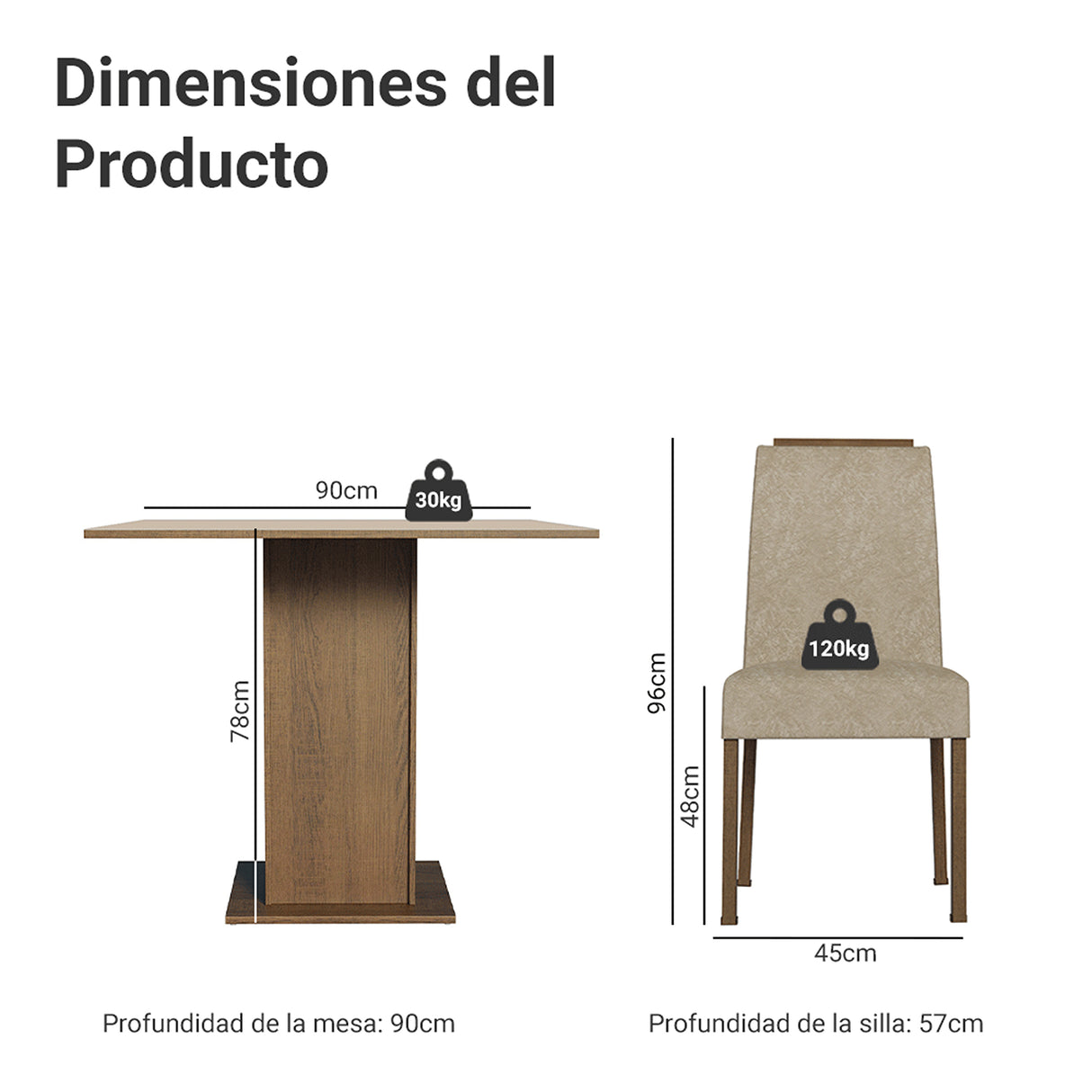 Juego de comedor Aspen Marrón y Crema 90x78cm Cuadrado de Cuatro Puestos con Cuatro Sillas - COMEDORES | Bylmo