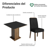 Juego de comedor Aspen Marrón y Negro 90x78cm Cuadrado de Cuatro Puestos con Cuatro Sillas - COMEDORES | Bylmo