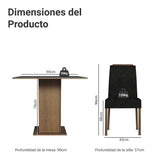 Juego de comedor Aspen Marrón y Negro 90x78cm Cuadrado de Cuatro Puestos con Cuatro Sillas - COMEDORES | Bylmo