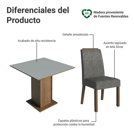 Juego de comedor Aspen Marrón y Gris 90x78cm Cuadrado de Cuatro Puestos con Cuatro Sillas - COMEDORES | Bylmo