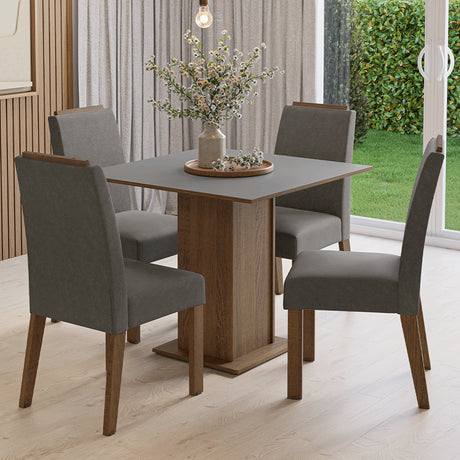 Juego de comedor Aspen Marrón y Gris 90x78cm Cuadrado de Cuatro Puestos con Cuatro Sillas - COMEDORES | Bylmo