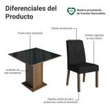 Juego de comedor Sines Marrón y Negro 90x78cm Cuadrado de Cuatro Puestos con Cuatro Sillas - COMEDORES | Bylmo
