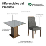 Juego de comedor Sines Marrón y Gris 90x78cm Cuadrado de Cuatro Puestos con Cuatro Sillas - COMEDORES | Bylmo
