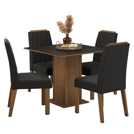 Juego de comedor Cannes Marrón y Negro 90x78cm Cuadrado de Cuatro Puestos con Cuatro Sillas - COMEDORES | Bylmo