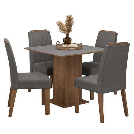 Juego de comedor Cannes Marrón y Gris 90x78cm Cuadrado de Cuatro Puestos con Cuatro Sillas - COMEDORES | Bylmo