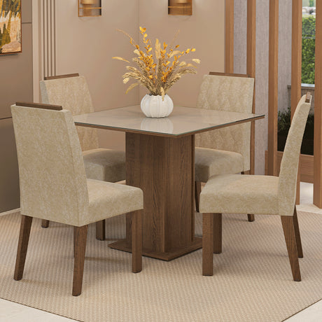 Juego de comedor Capri Marrón y Crema 90x78cm Cuadrado de Cuatro Puestos con Cuatro Sillas - COMEDORES | Bylmo