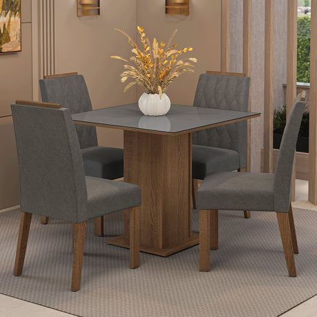 Juego de comedor Capri Marrón y Gris 90x78cm Cuadrado de Cuatro Puestos con Cuatro Sillas - COMEDORES | Bylmo