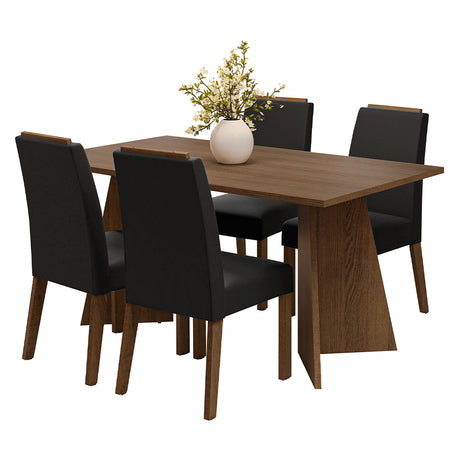 Juego de comedor Évora Marron Oxford y Negro 160x78cm Rectangular de Cuatro Puestos con Cuatro Sillas - COMEDORES | Bylmo