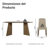 Juego de comedor Évora Marrón y Beige 160x78cm Rectangular de Cuatro Puestos con Cuatro Sillas - COMEDORES | Bylmo