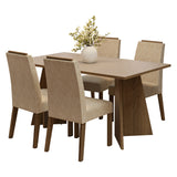 Juego de comedor Évora Marrón y Crema 160x78cm Rectangular de Cuatro Puestos con Cuatro Sillas - COMEDORES | Bylmo