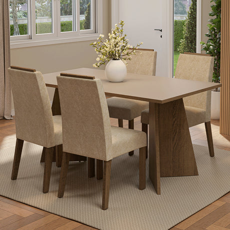 Juego de comedor Évora Marrón y Crema 160x78cm Rectangular de Cuatro Puestos con Cuatro Sillas - COMEDORES | Bylmo