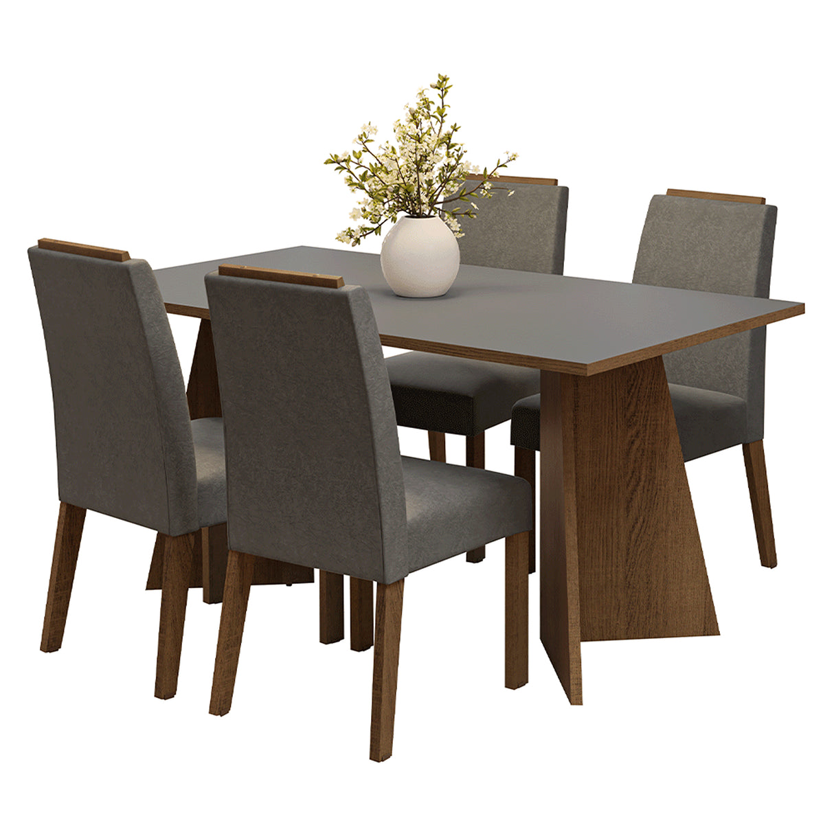 Juego de comedor Évora Marrón y Gris 160x78cm Rectangular de Cuatro Puestos con Cuatro Sillas - COMEDORES | Bylmo