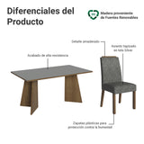 Juego de comedor Évora Marrón y Gris 160x78cm Rectangular de Cuatro Puestos con Cuatro Sillas - COMEDORES | Bylmo
